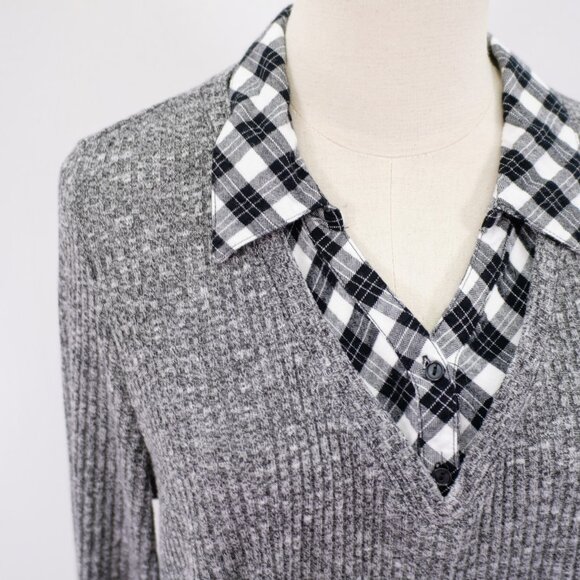 Catherines Gray Black Plaid Ribbed Sweater Over Button Front 1 Piece‎ Top 1X - Picture 5 of 10
